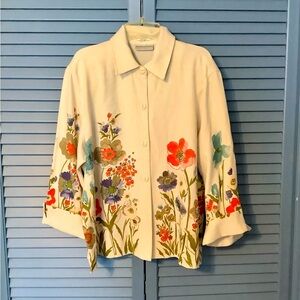 Linen Blend Draper’s & Damon’s Vintage Jacket Shacket Beaded Cream Floral PL